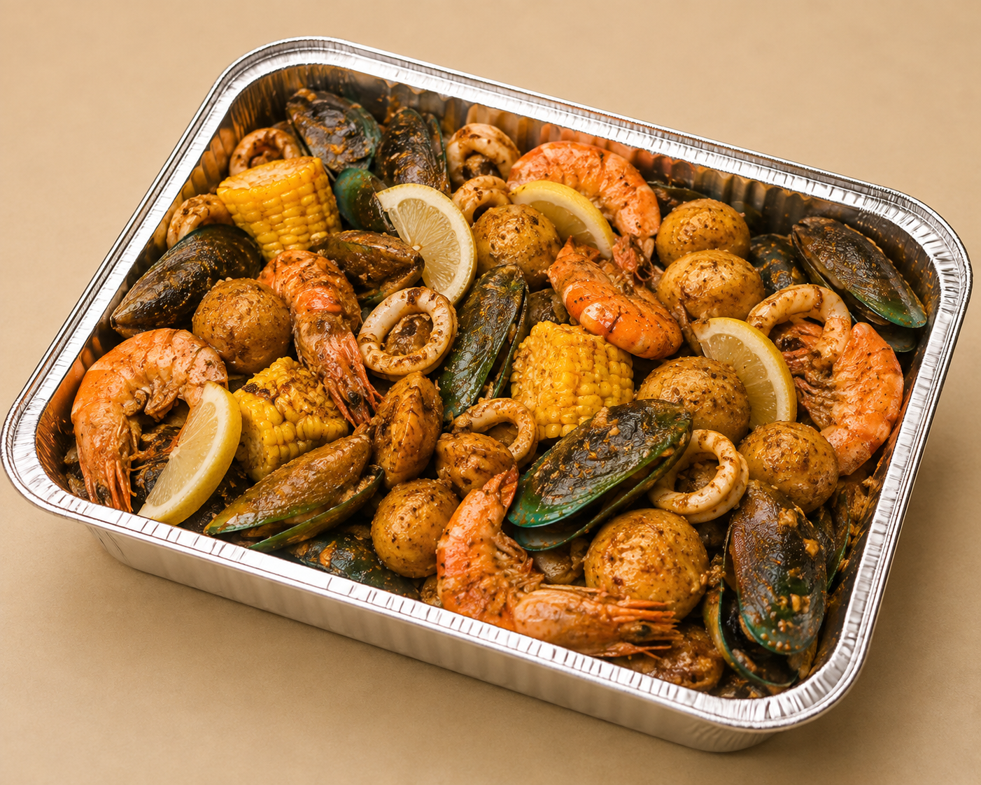 Seafood boil prepared by The Palate Pantry